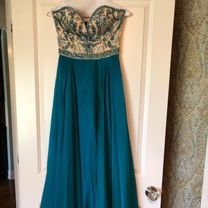 Sherry Hill Turquoise Prom Dress Jeweled  Size 0